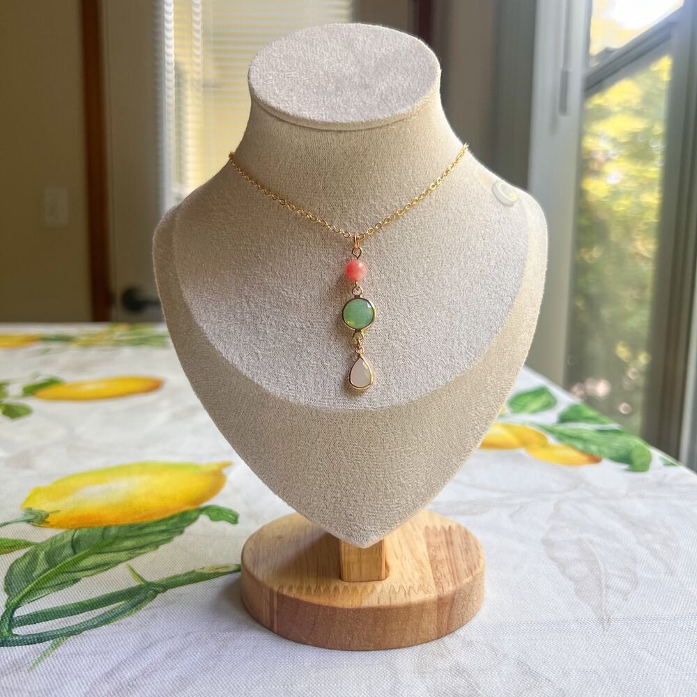 Pink White Jade Mint Chalcedony Casual Colorful Necklace, Sea Green Necklace